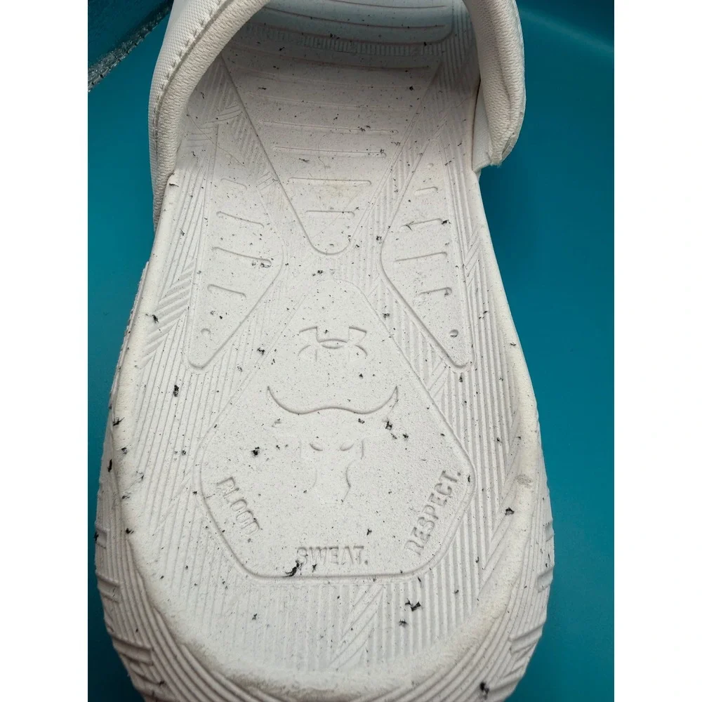 Under Armour Project Rock 3 SL Slides White Speckle Mens 11 3026034-100 NWT